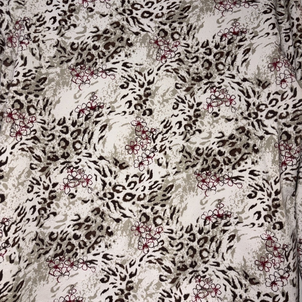 Kim Rogers Leopard Animal Print Floral Top Beige Brown 3/4 Sleeve Tee Size L - Picture 5 of 10